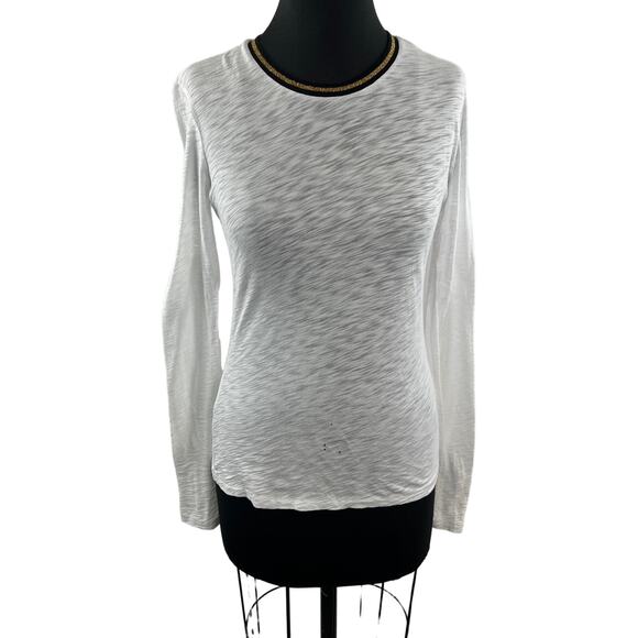 GOLDIE Lightweight White Long Sleeve Top Pima Cotton Round Neck Pullover Size XS - Picture 1 of 8